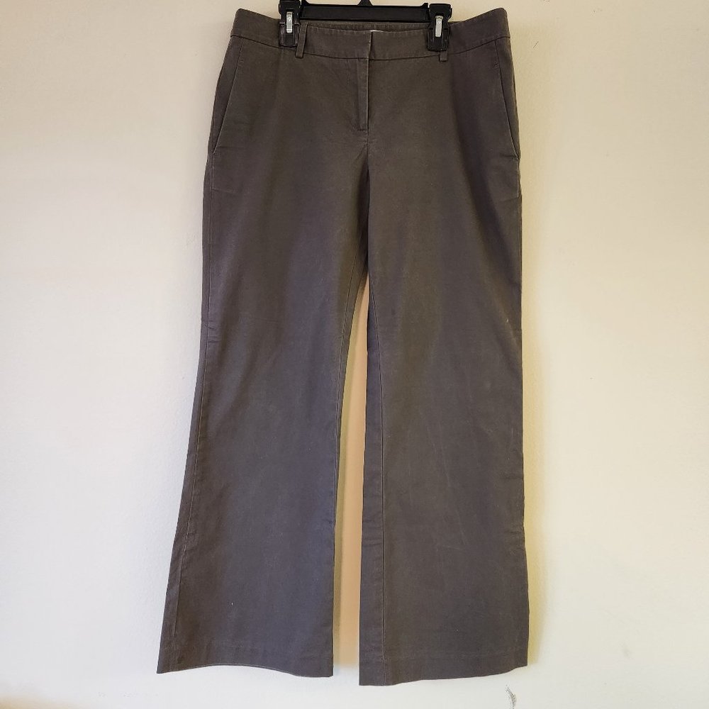 LOFT Petites Dark Taupe Brown Chino Pants Full Flare Leg 8P